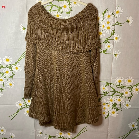 Anthropologie Shae wool brown off shoulder long sleeve flare hem sweater dress - Picture 5 of 7